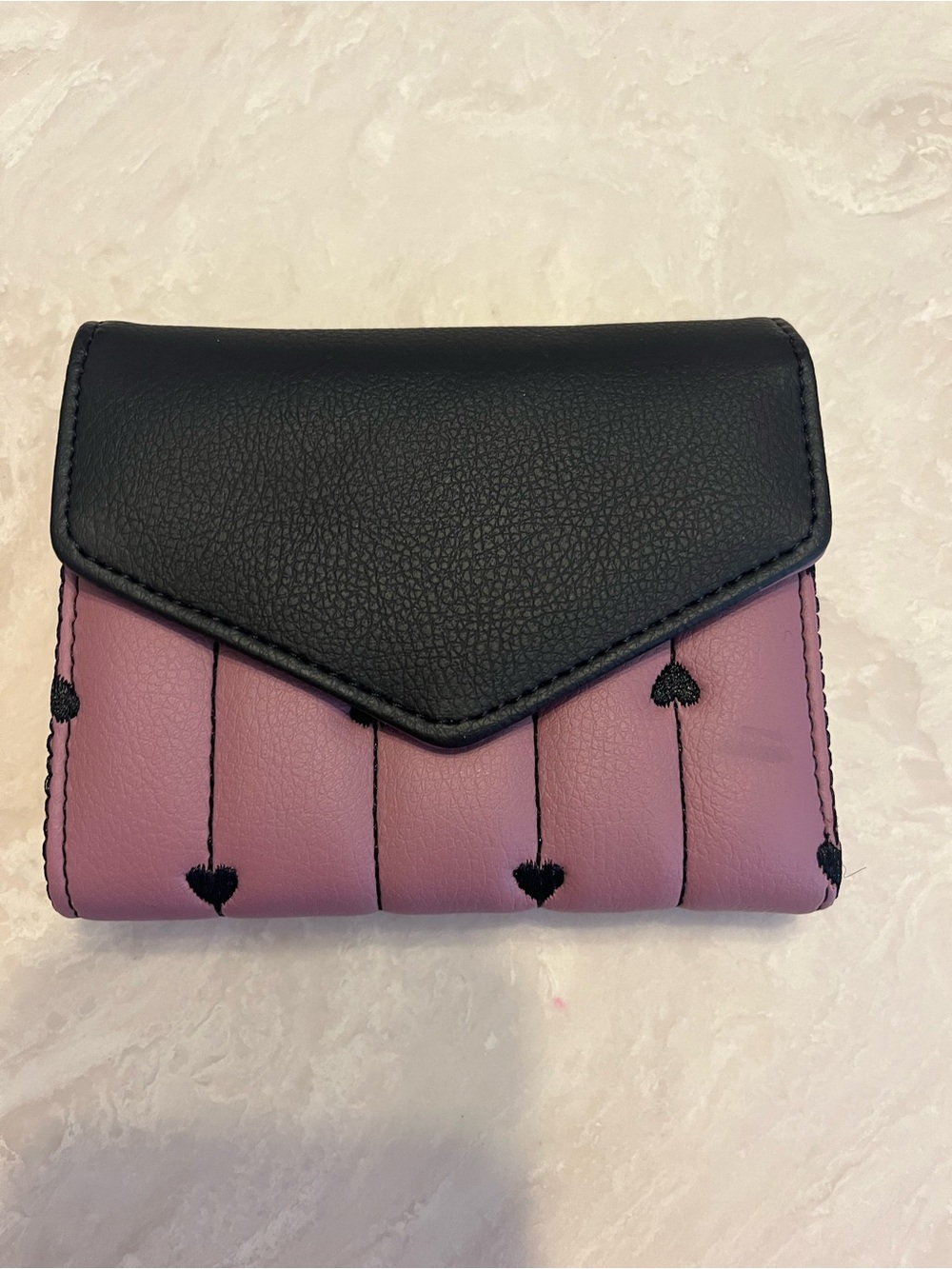 Betsey Johnson Black and Mauve Heart-Detail Fold Wallet